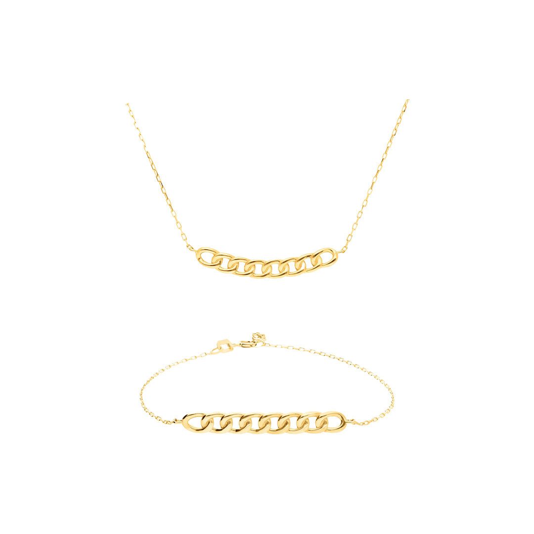 Suzan Gold Schmuckset Echtgold Schmuckset Damen – Curb Kette & Armband aus günstig online kaufen