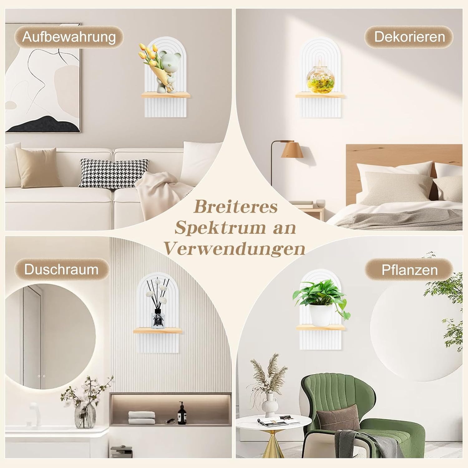 SURFOU Deko-Wandregal 2 Stück Holz Boho Wanddeko Holzregal Wand, Robustes Boho Regal, Wall Decoration Elegante Deko für Wohnzimmer Schlafzimmer Kinderzimmer – Bild 4 von 5