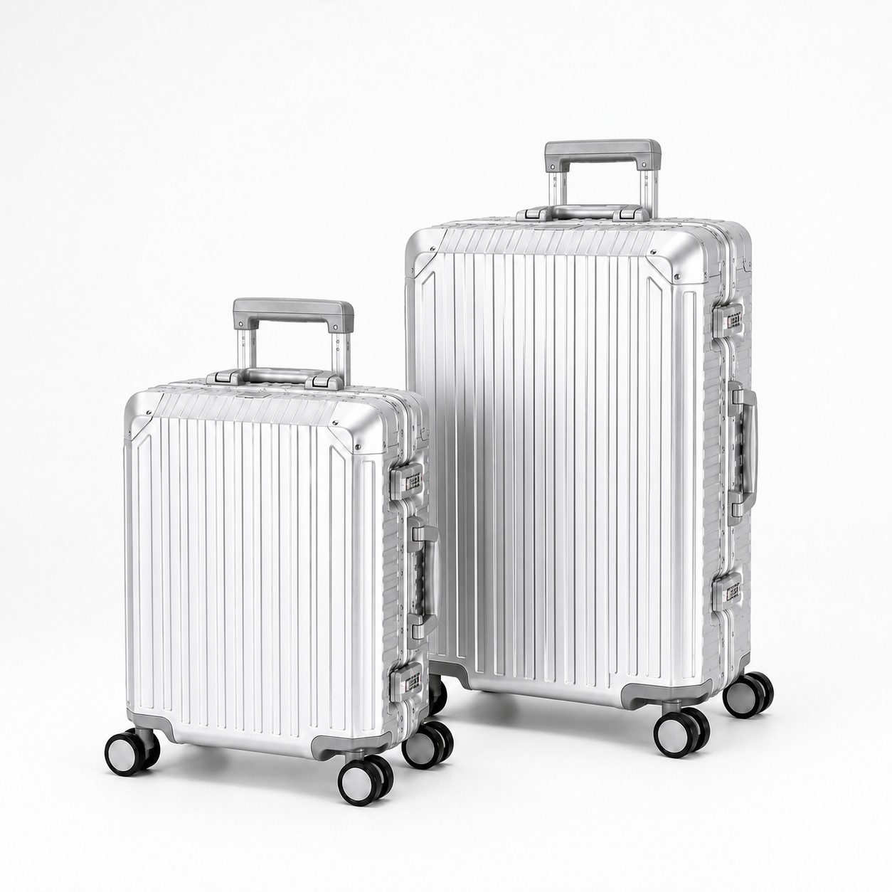 Travelhouse Trolleyset 100% Aluminium Serie Tokyo, 4 Rollen, (2 tlg., S+M), Zipperless - Kein Reißverschluss, TSA Zahlenschloss, Nassfach