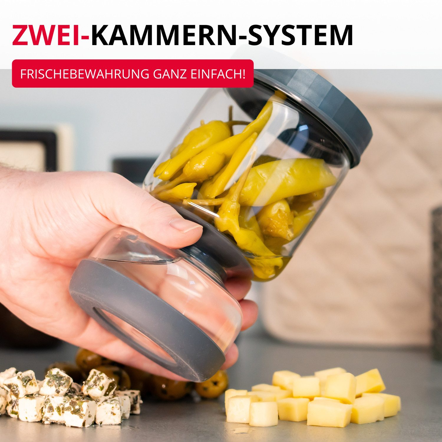 WESTMARK Küchensieb Abtropfglas 1 Stk – Einlegeglas, zum Abtropfen und Servieren, 900 ml, Borosilikat Glas, Silikon, PP – Bild 4 von 5