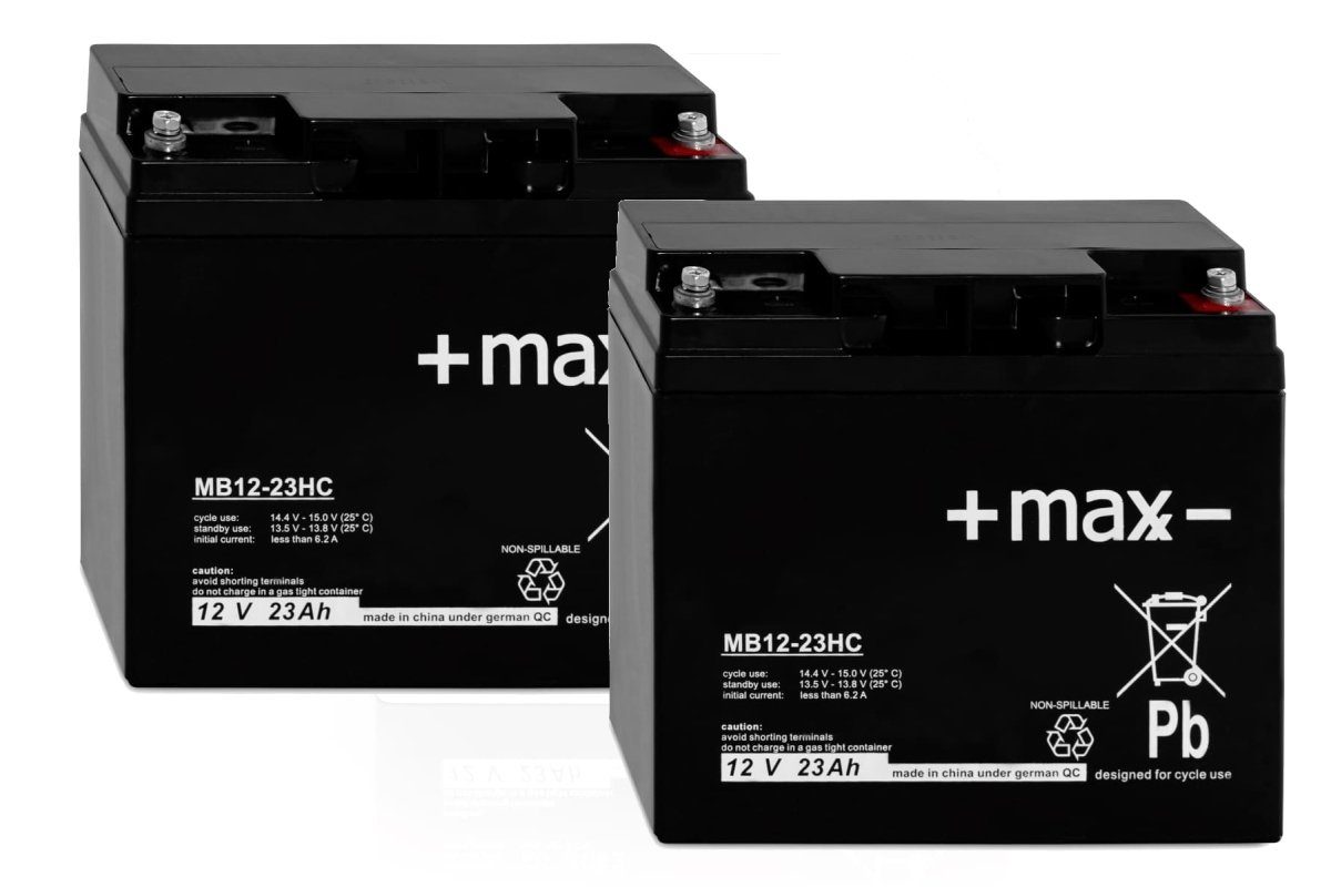 +maxx- 2x 12V 23Ah passend für 24V Rasenmäher RL2000 RL-2000 Bleiakkus