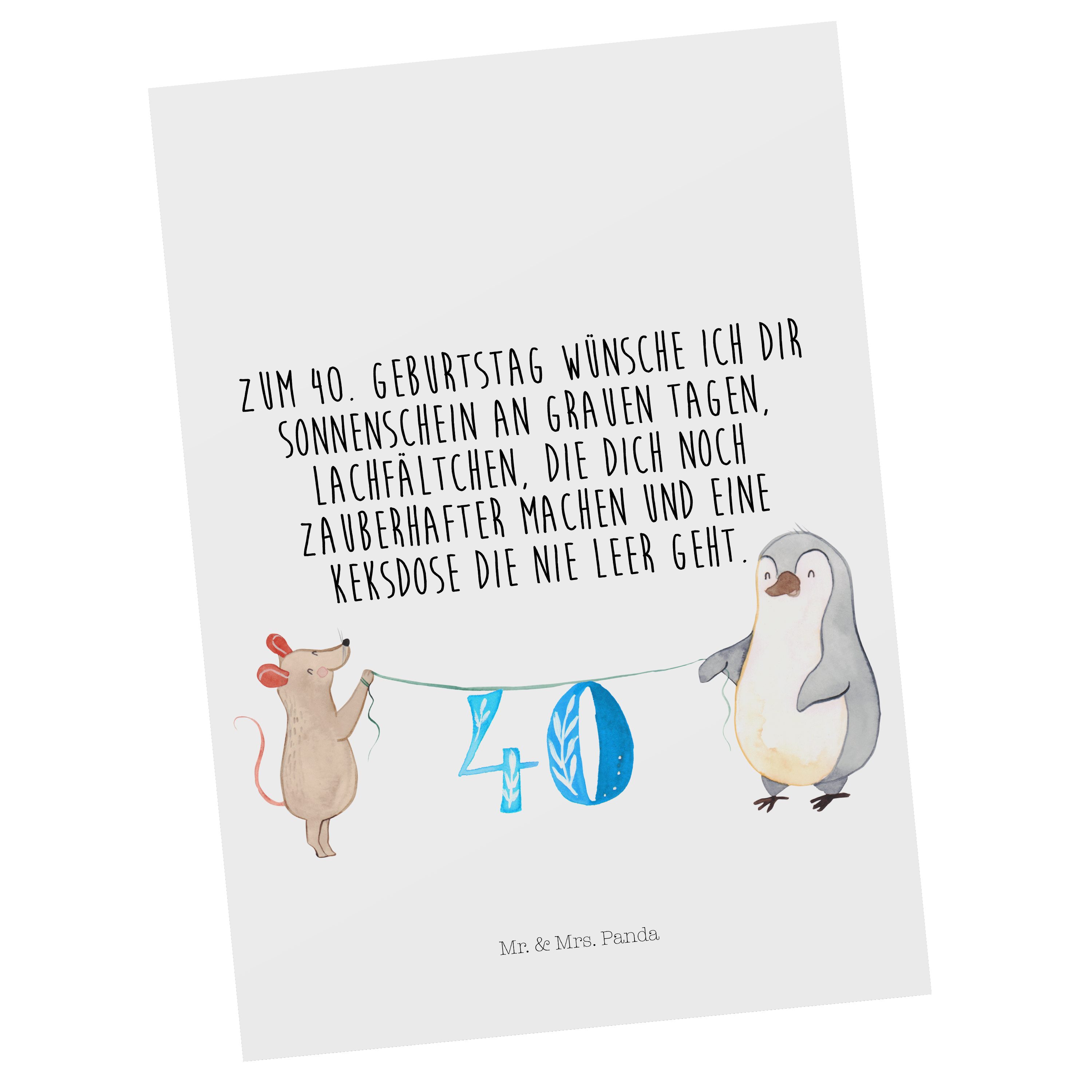Mrs. Mr. Feier, Weiß - - Maus 40. Geschenkkarte Postkarte & Panda Pinguin Geburtstag Geschenk,
