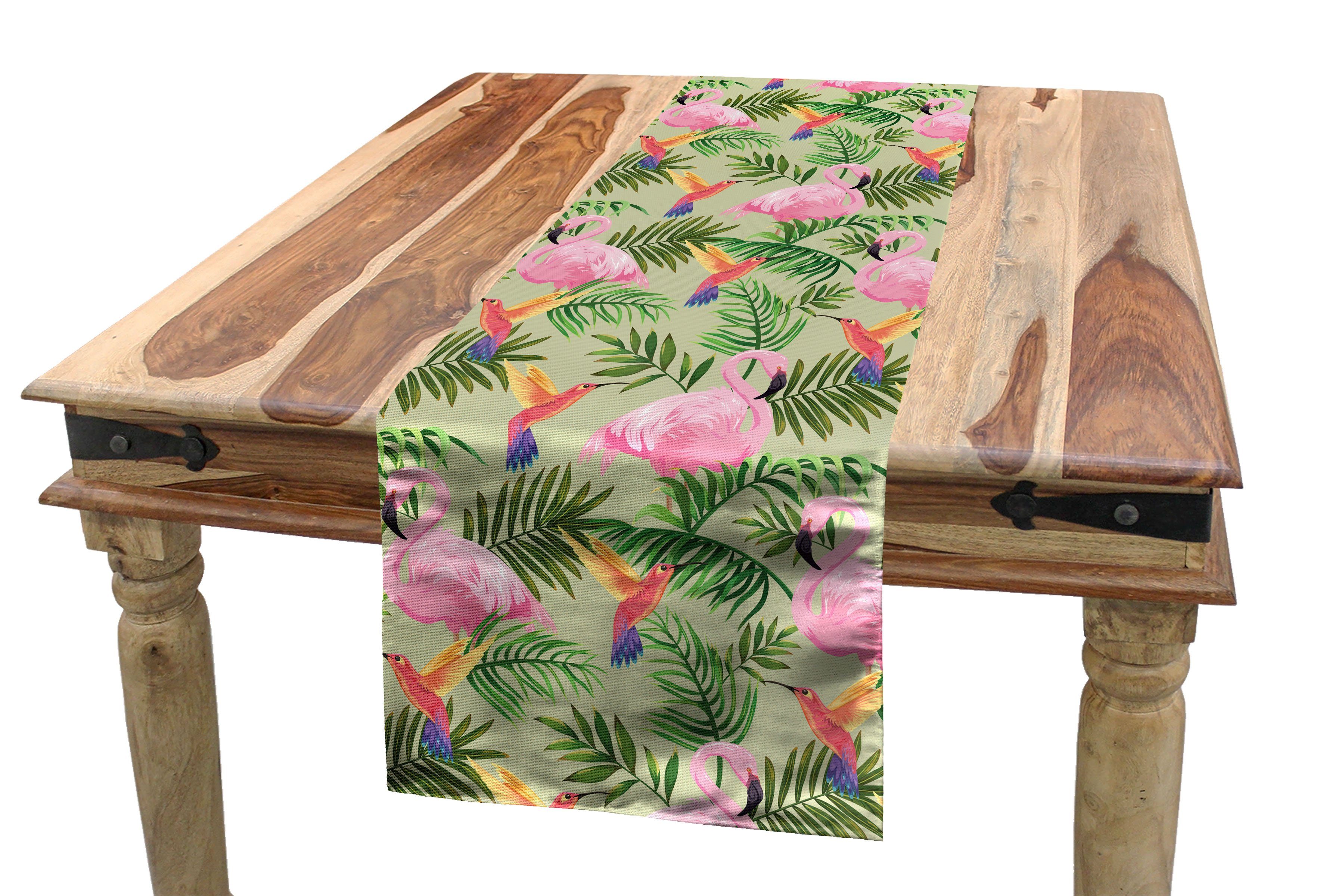 Abakuhaus Tischläufer Esszimmer Küche Rechteckiger Dekorativer Tischläufer, Botanische Kolibri, Flamingo-Art