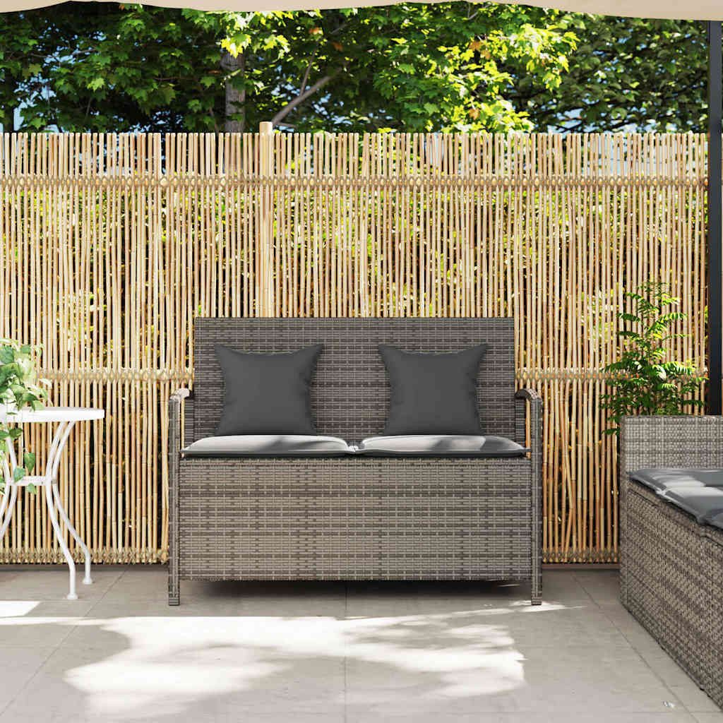 vidaXL Gartenbank Gartenbank mit Stauraum und Kissen Grau Poly Rattan (1-St)