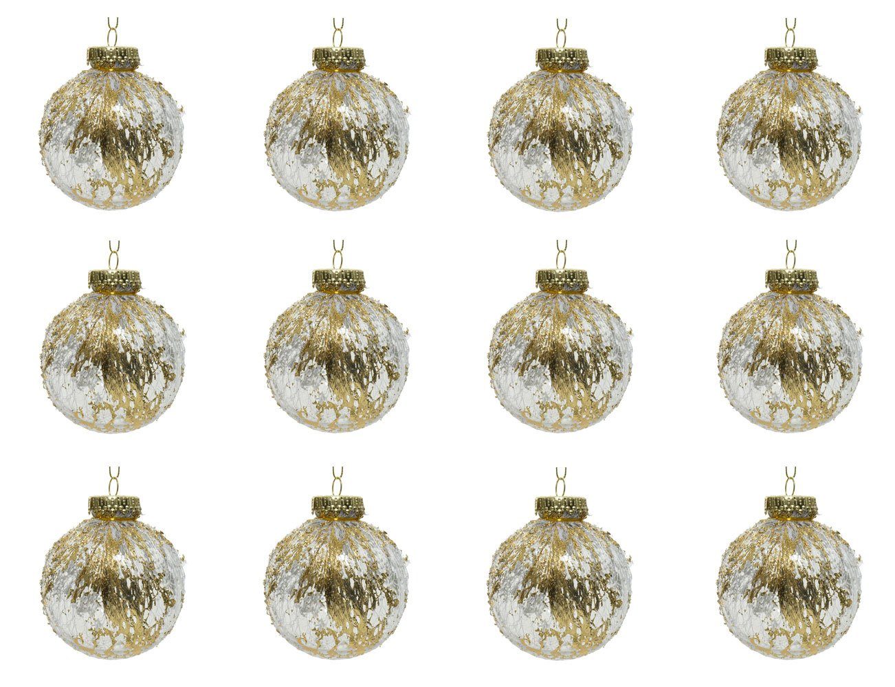 Decoris season decorations Christbaumschmuck, Weihnachtskugeln Kunststoff Muster 8cm transparent / gold, 12er Set