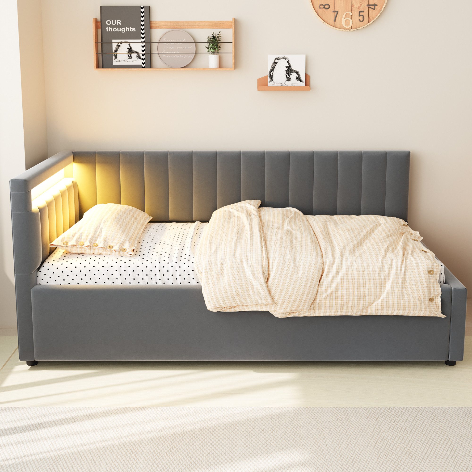 Flieks Polsterbett, LED Daybett Schlafsofa Einzelbett günstig online kaufen
