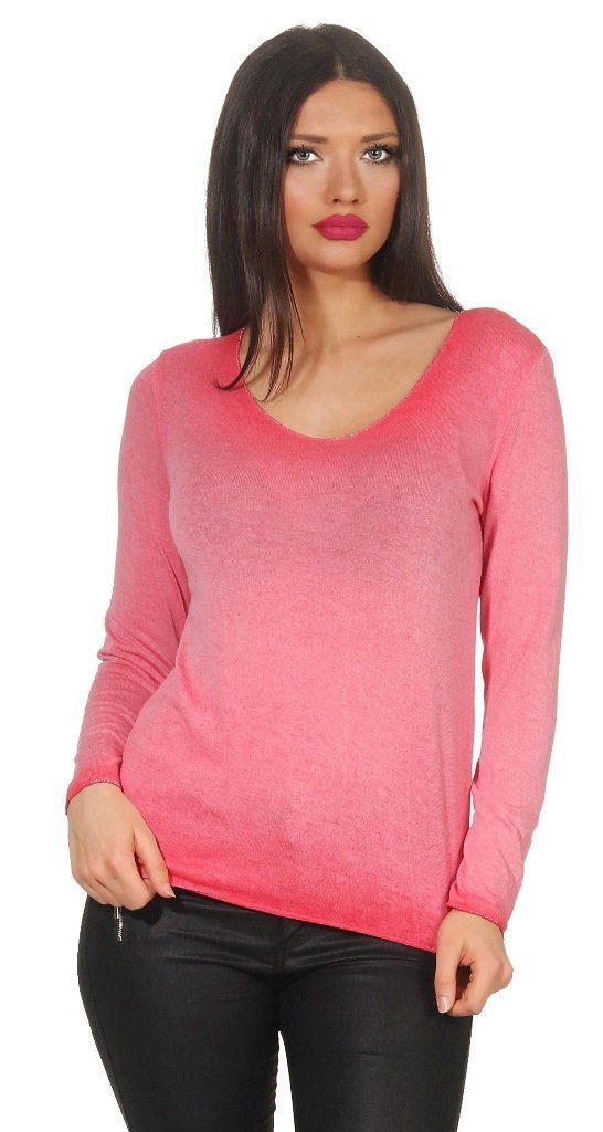 Sweatshirt Rundhalspullover Mississhop Strick Pullover Pulli Leichter 303 mit Rot Wascheffekt