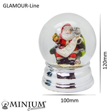 MINIUM-Collection Schneekugel Weihnachtsmann Geschenkeliste 100 mm breit Sockel silber glänzend