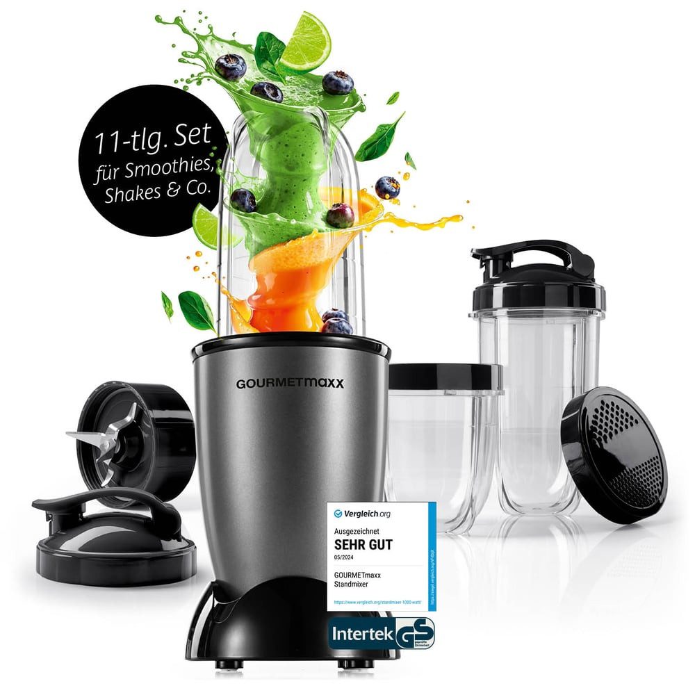 GOURMETmaxx Standmixer Mixer Mr. Magic 10-tlg. 400W anthrazit/schwarz, 400 W, inkl. Zubehör-Set L rot Speisen Smoothies Getränke 3 Mixbecher To-Go