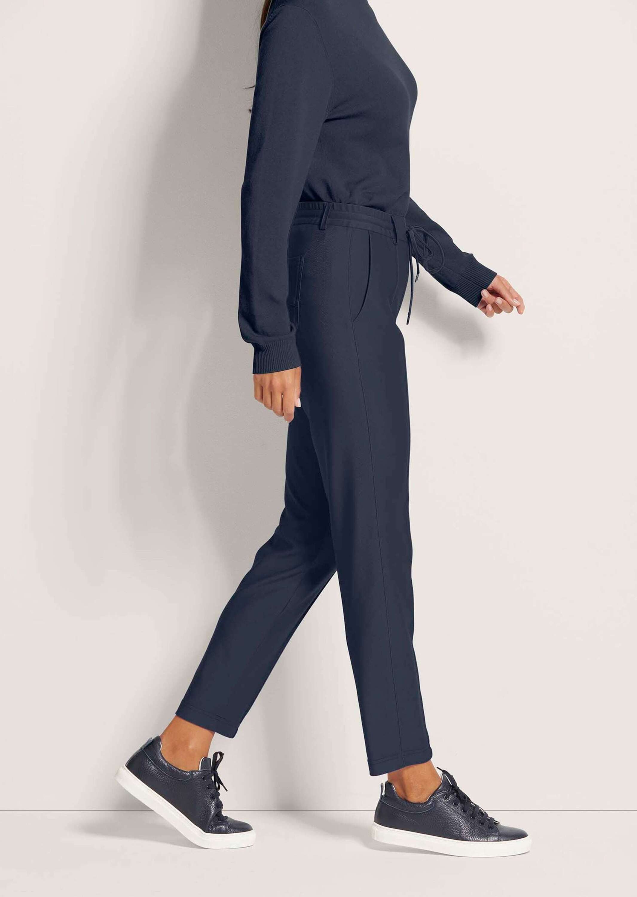MADELEINE Stoffhose Stretchhose mit Tunnelzug Gerade, knöchellange Hose mit Gürtelschlaufen