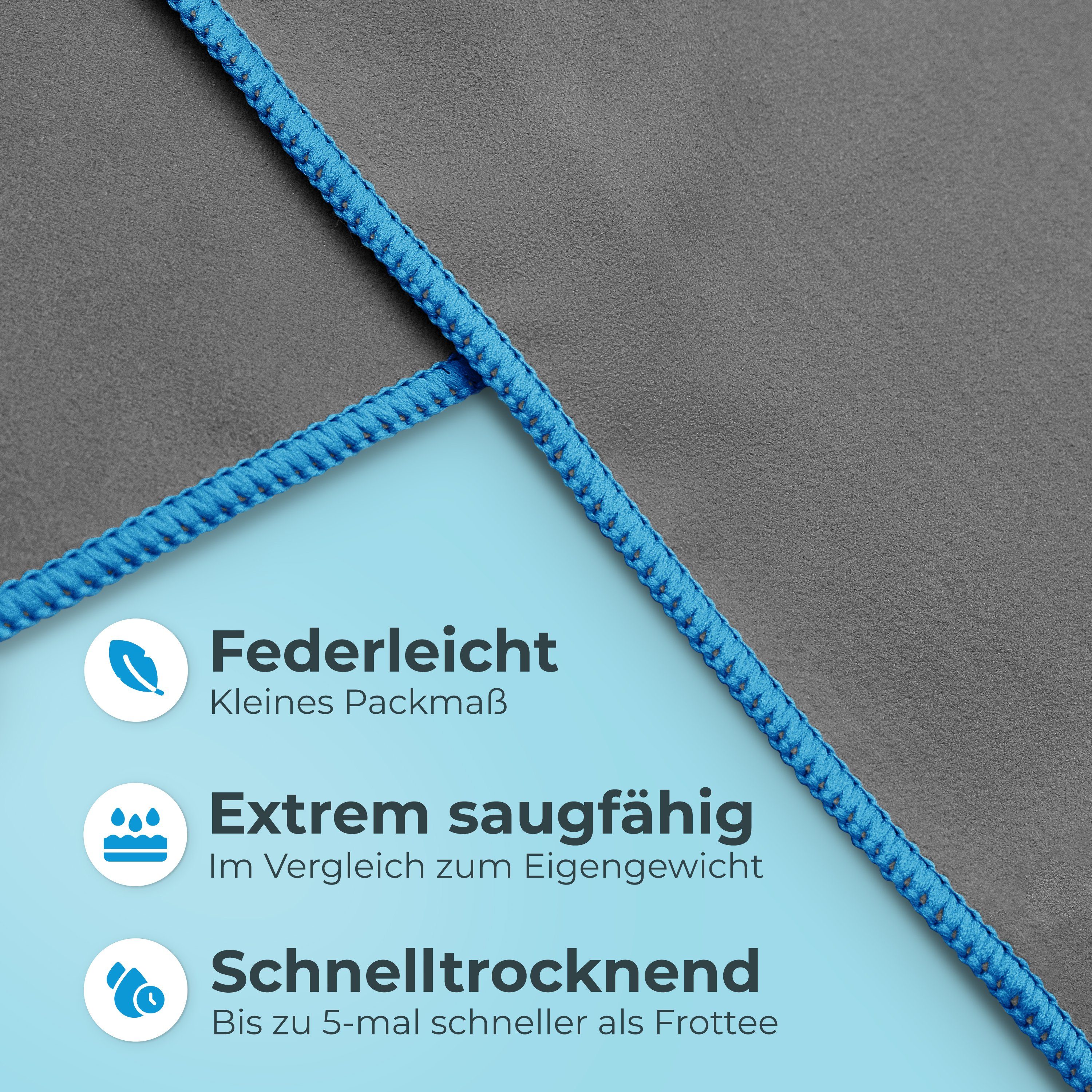 NirvanaShape Reisehandtuch Mikrofaser Handtücher Set, Badehandtuch, Reisehandtuch, Strandtuch, Ecktasche mit Reißverschluss, saugfähig, leicht, schnelltrocknend