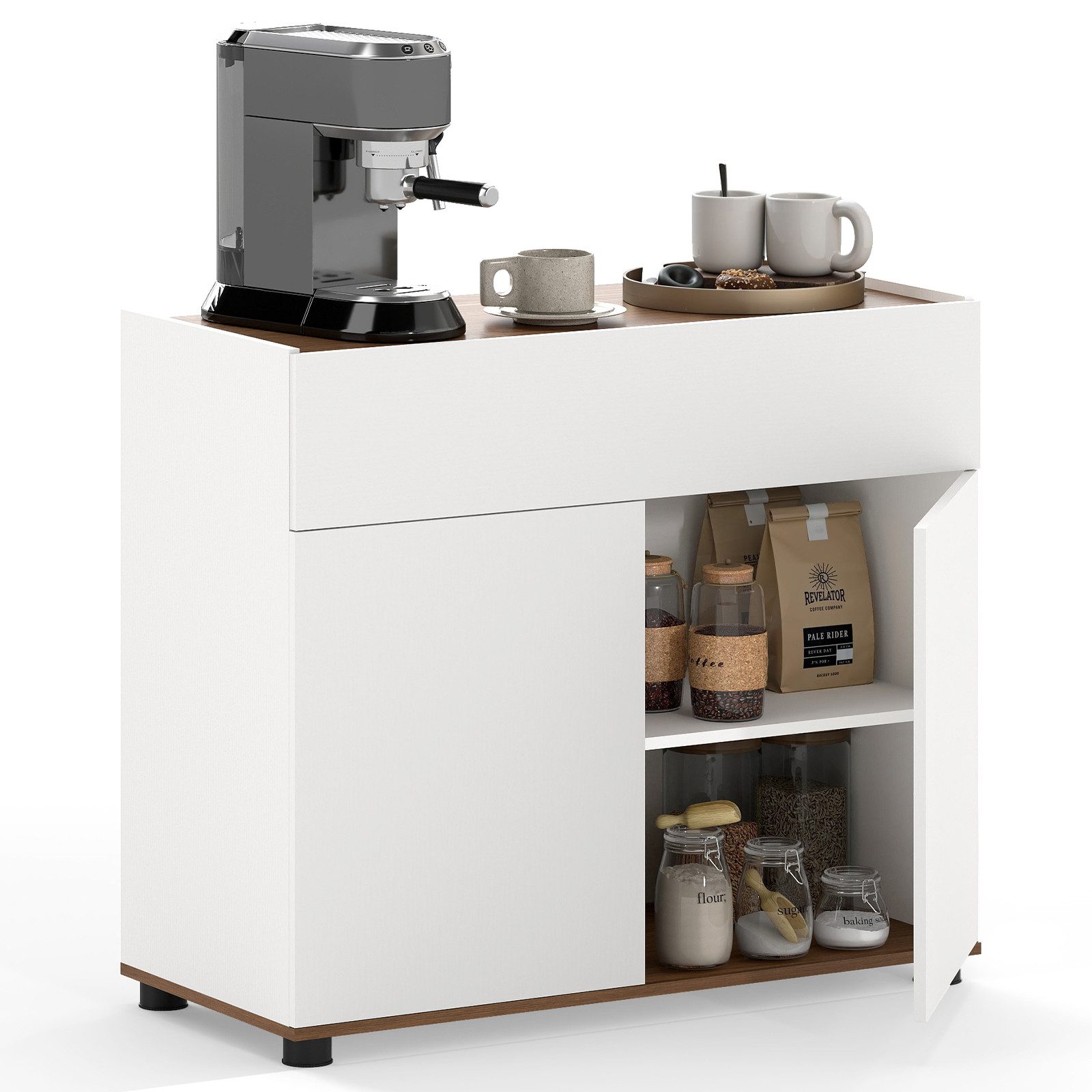 COSTWAY Küchenbuffet Sideboard mit großer Schublade & 2 Fächern 80×35×70cm