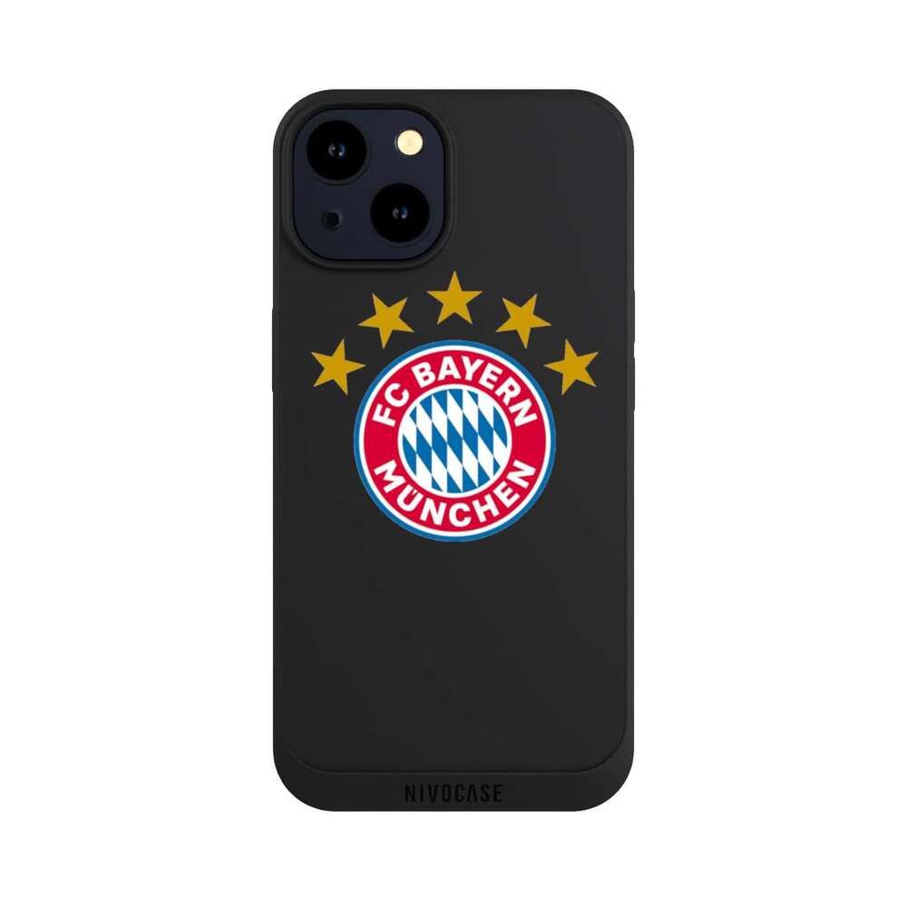 NIVOCASE Handyhülle FC Bayern München FCB Sterne FCB Logo mit Sterne - ohne Hintergrund, Apple iPhone 14 Handyhülle Hülle NIVOpure Case Schwarz