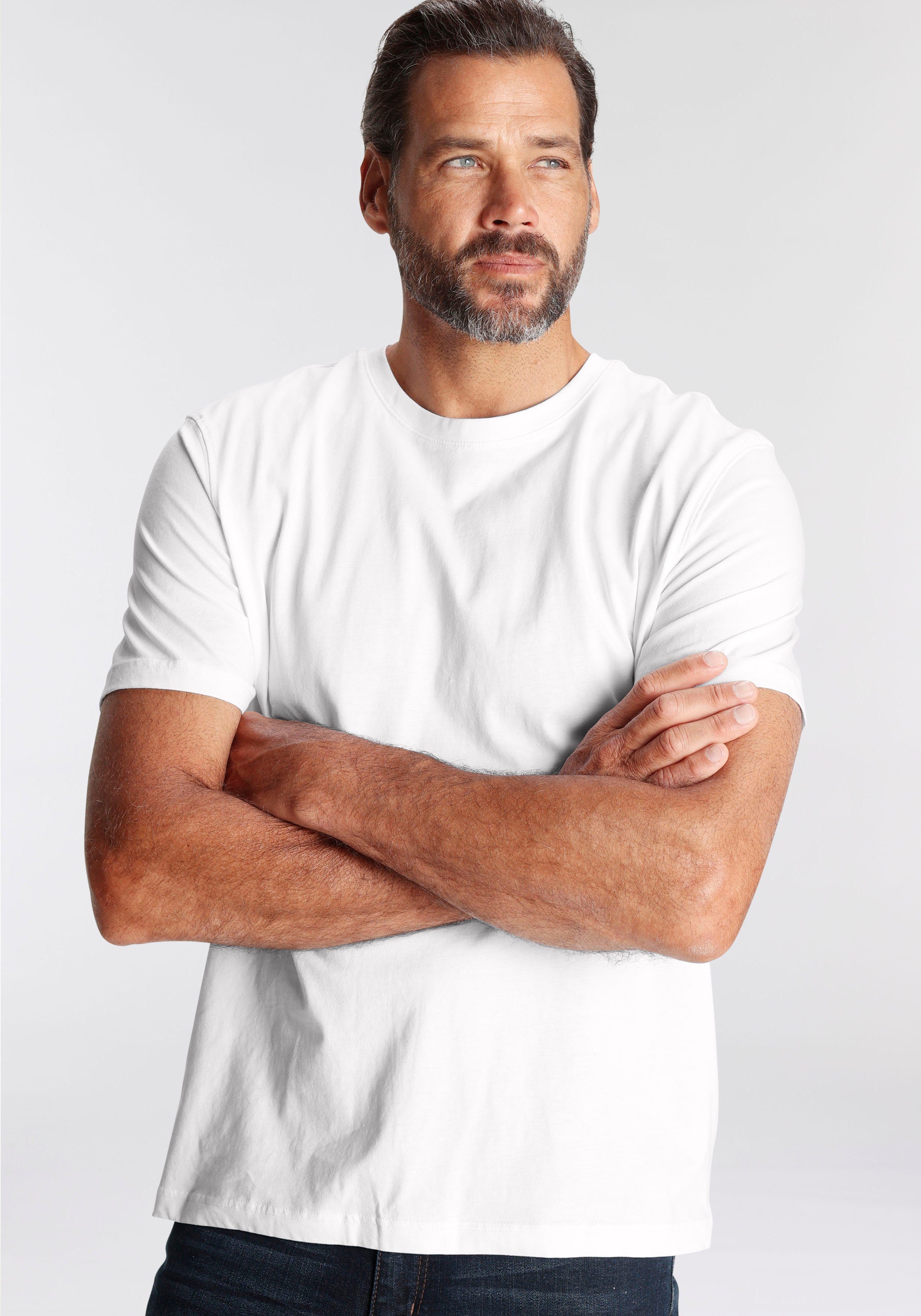 Man's World T-Shirt neue Farben! (3er-Pack) Kurzarm, unifarben, Rundhals, aus Baumwolle