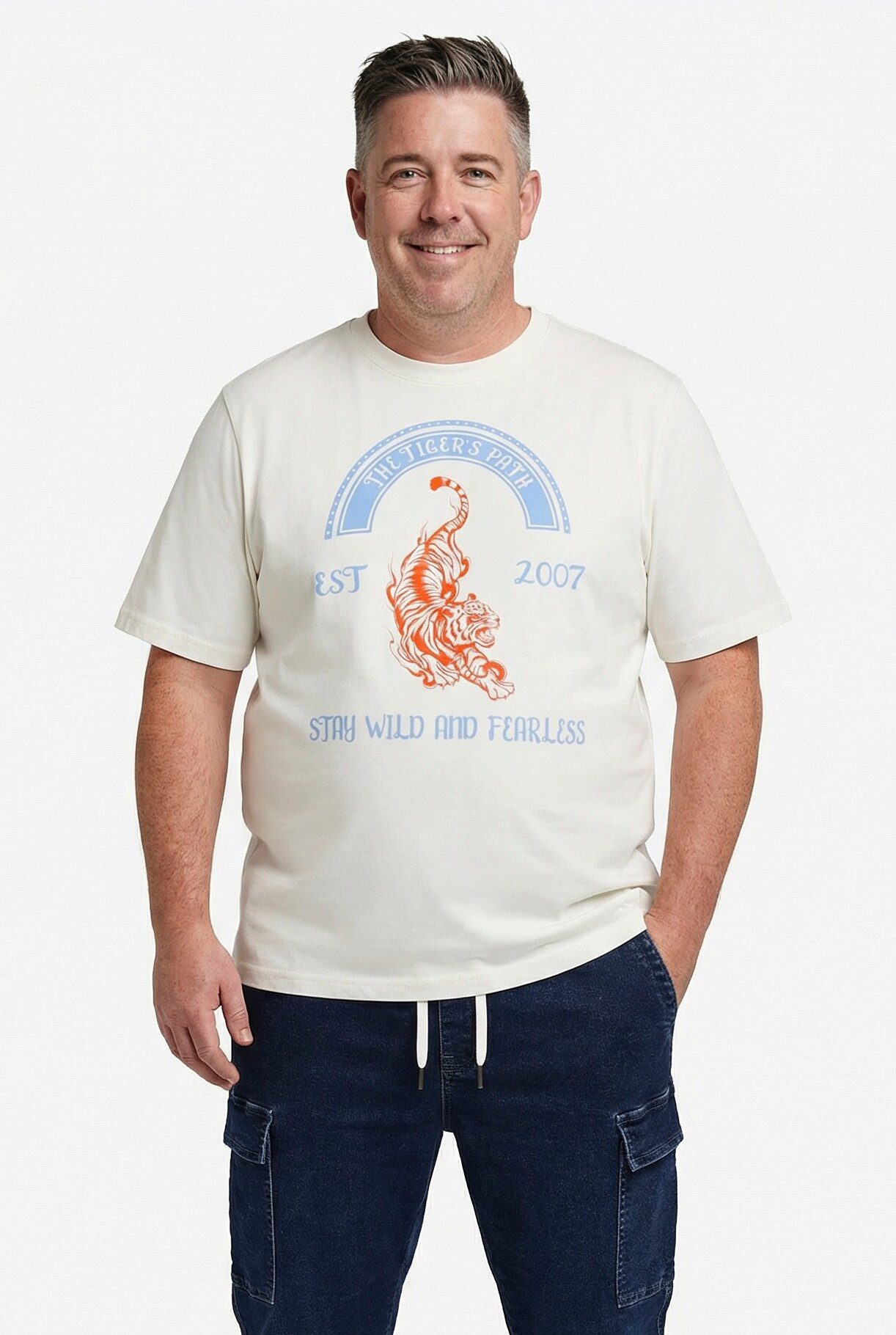Men Plus T-Shirt T-Shirt Brustprint Halbarm Rundhals