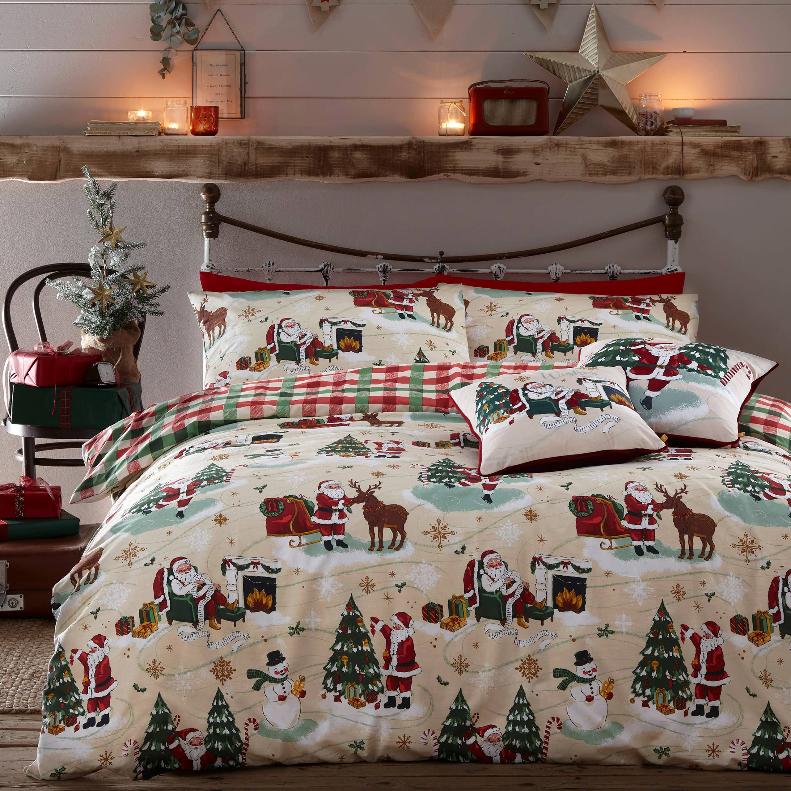 Riva Home Wendebettwäsche Vintage Bettwäsche Set Weihnachtsmann "Jolly Santa" Wendebettwäsche, Vintage Bettwäsche Set Weihnachtsmann "Jolly Santa" Wendebettwäsche