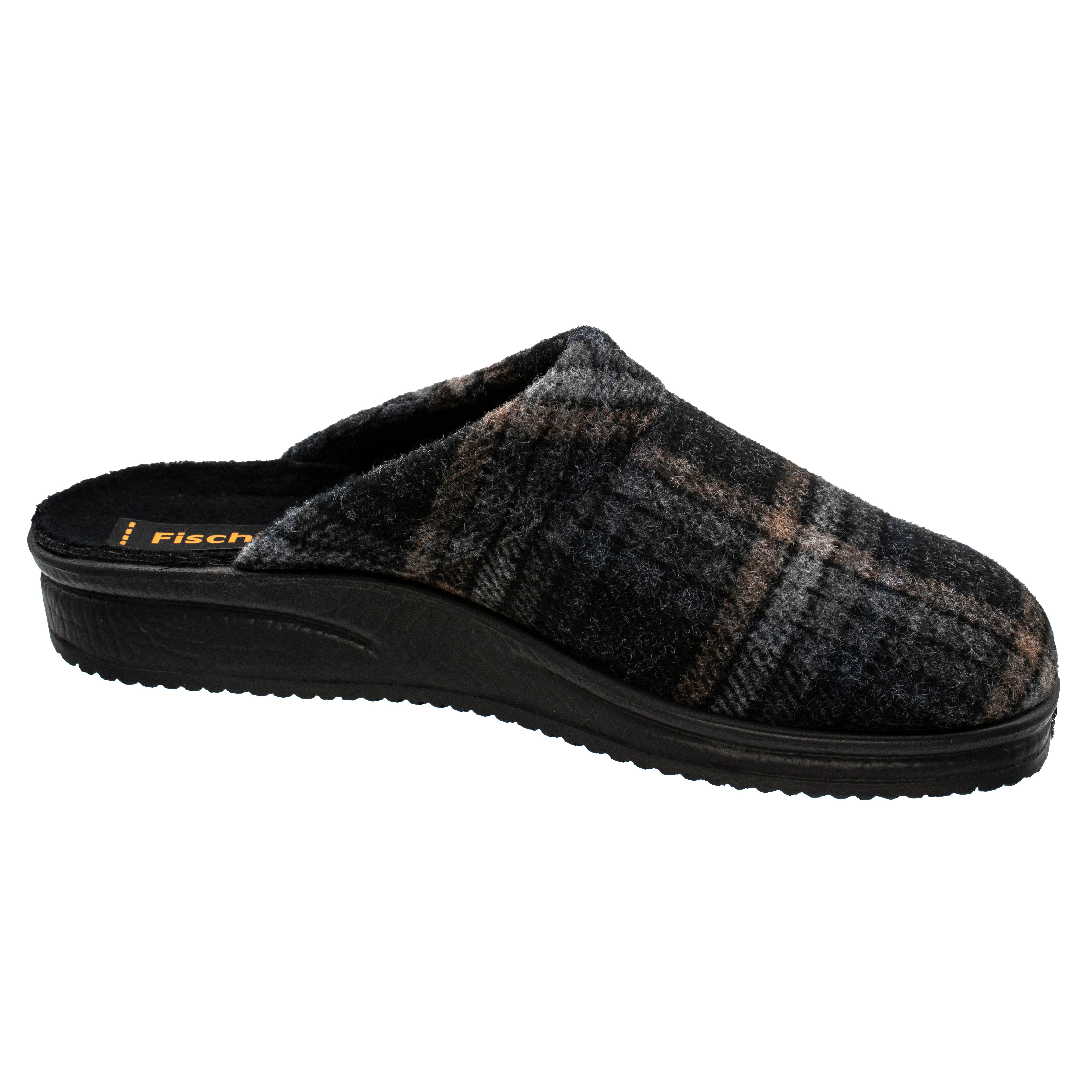 Fischer-Markenschuh Andy Pantoffel aus Filz mit Karomuster, mit Frotteefutter
