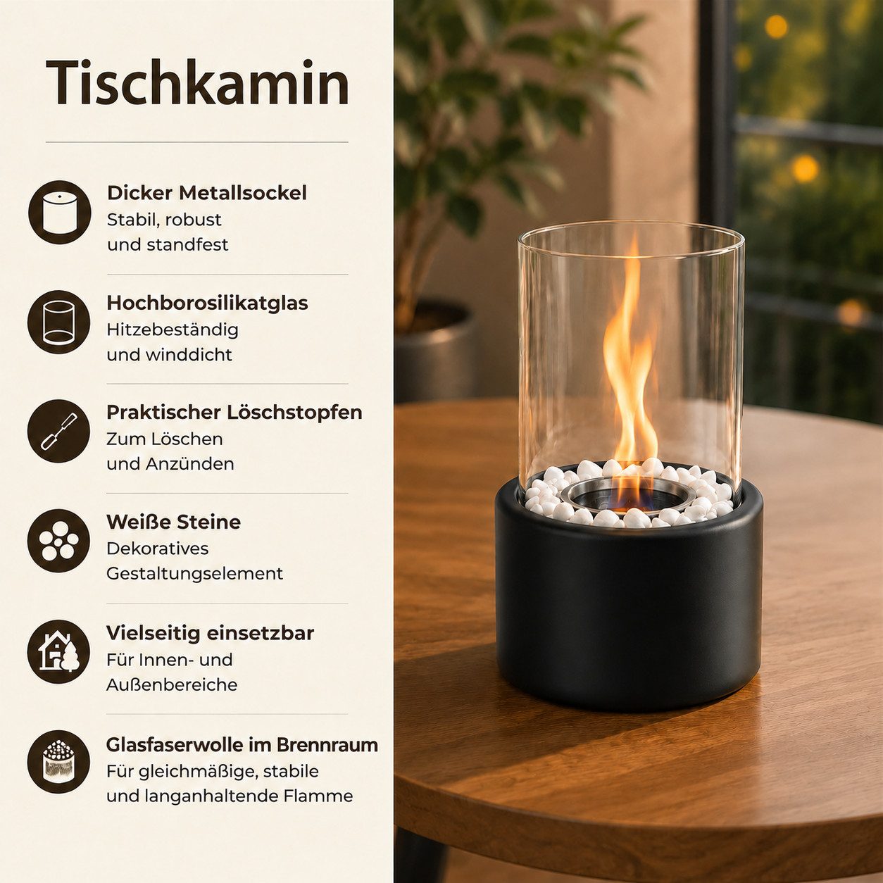 Nettlife Tischfeuer Ethanol Tischkamin Eckig/Rund Kamin Indoor Outdoor Tischfeuerstelle (Set, für Tisch, Terrasse, Balkon & Garten), Die Party Geschenkideens od – Bild 3 von 5