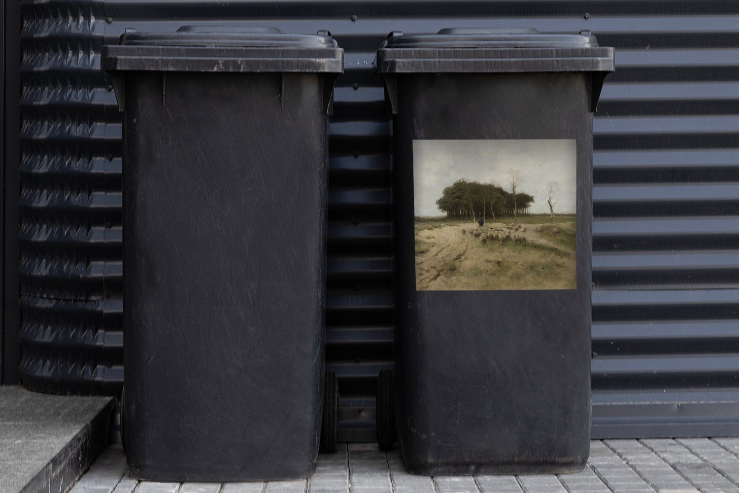 (1 Abfalbehälter St), Sticker, von MuchoWow Gemälde Wandsticker Mülleimer-aufkleber, Anton Mauve - bei Container, Mülltonne, Heide Laren