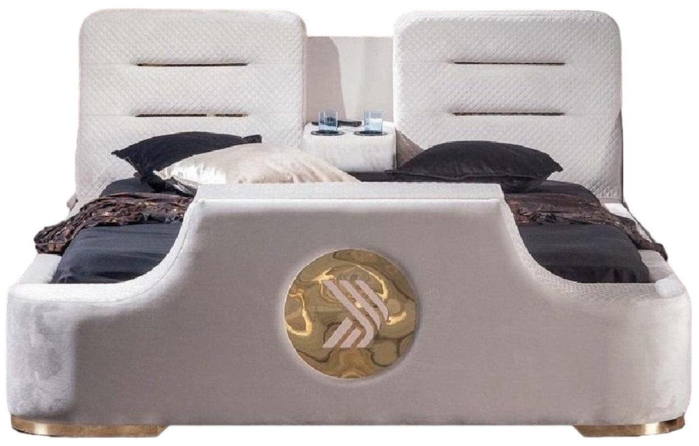 JVmoebel Multimediabett Doppelbett Modern Luxus Hocker Multifunktion Design Polster Samt Neu, Made in Europa