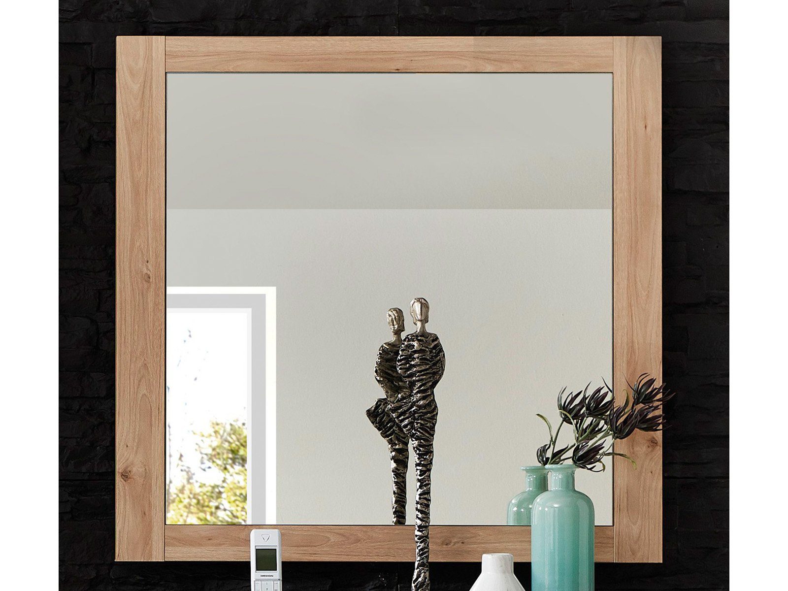 möbelando Wandspiegel Fairfield, Moderner Spiegel, Rahmen aus Spanplatte in Jackson Eiche Nachbildung. Breite 90 cm, Höhe 87 cm, Tiefe 2 cm