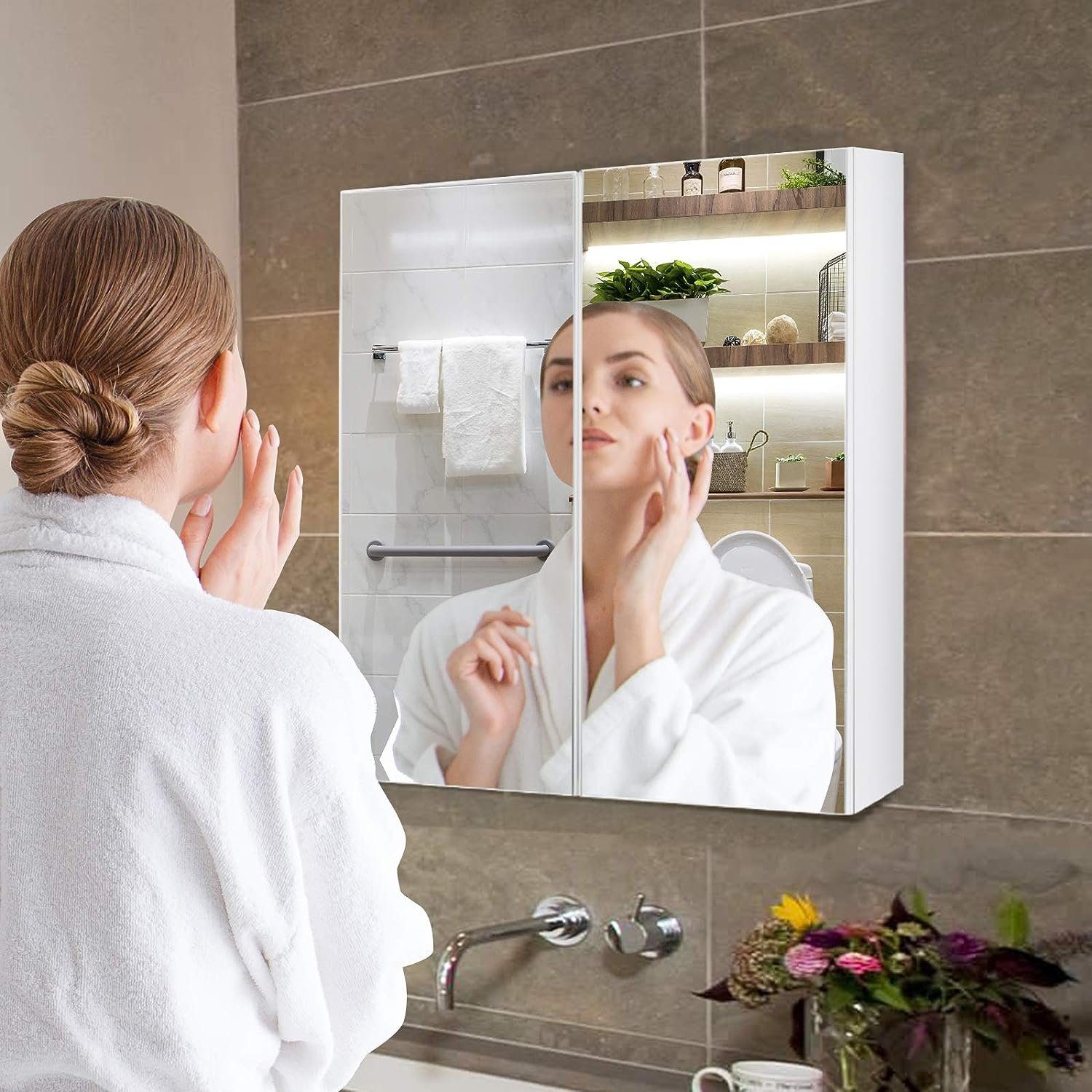 KOMFOTTEU Badezimmerspiegelschrank Spiegelschrank 11,3 mit 65 x 62 Türen, cm x 2