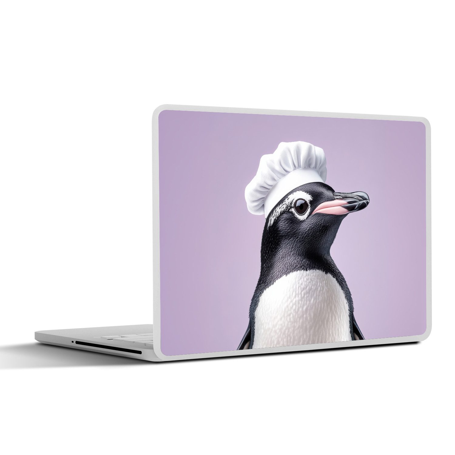 MuchoWow Laptop-Aufkleber Pinguin - Kochmütze - Lieb - Lila, (1tlg), Laptop Folien Cover, Наклейка, Sticker, Schutz vor Kratzern, 25x18 cm