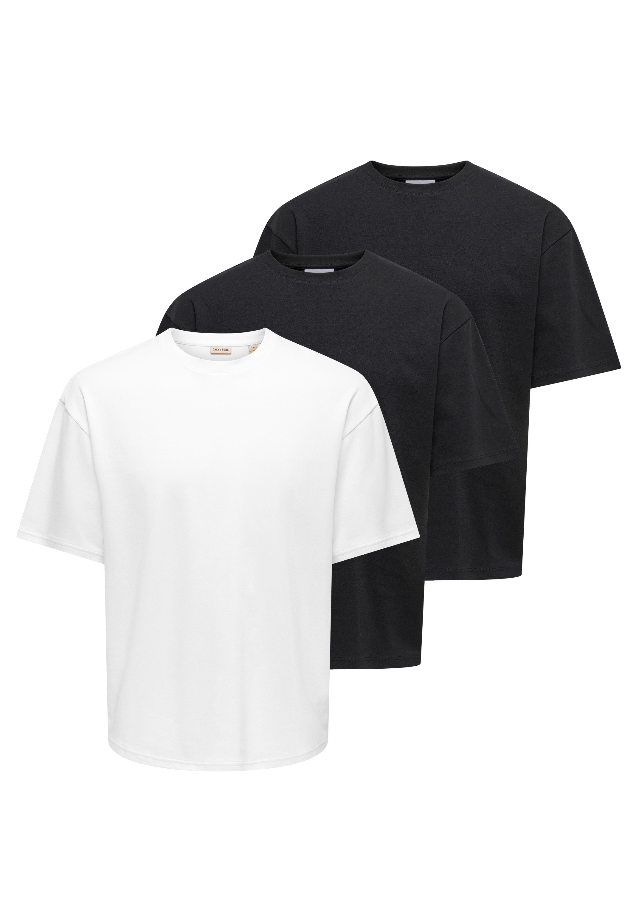 ONLY & SONS T-Shirt 3er Pack Caspian (Spar-Set, 3-tlg) T-Shirt - Baumwolle - Blickdicht - Lockerer Boxy Fit