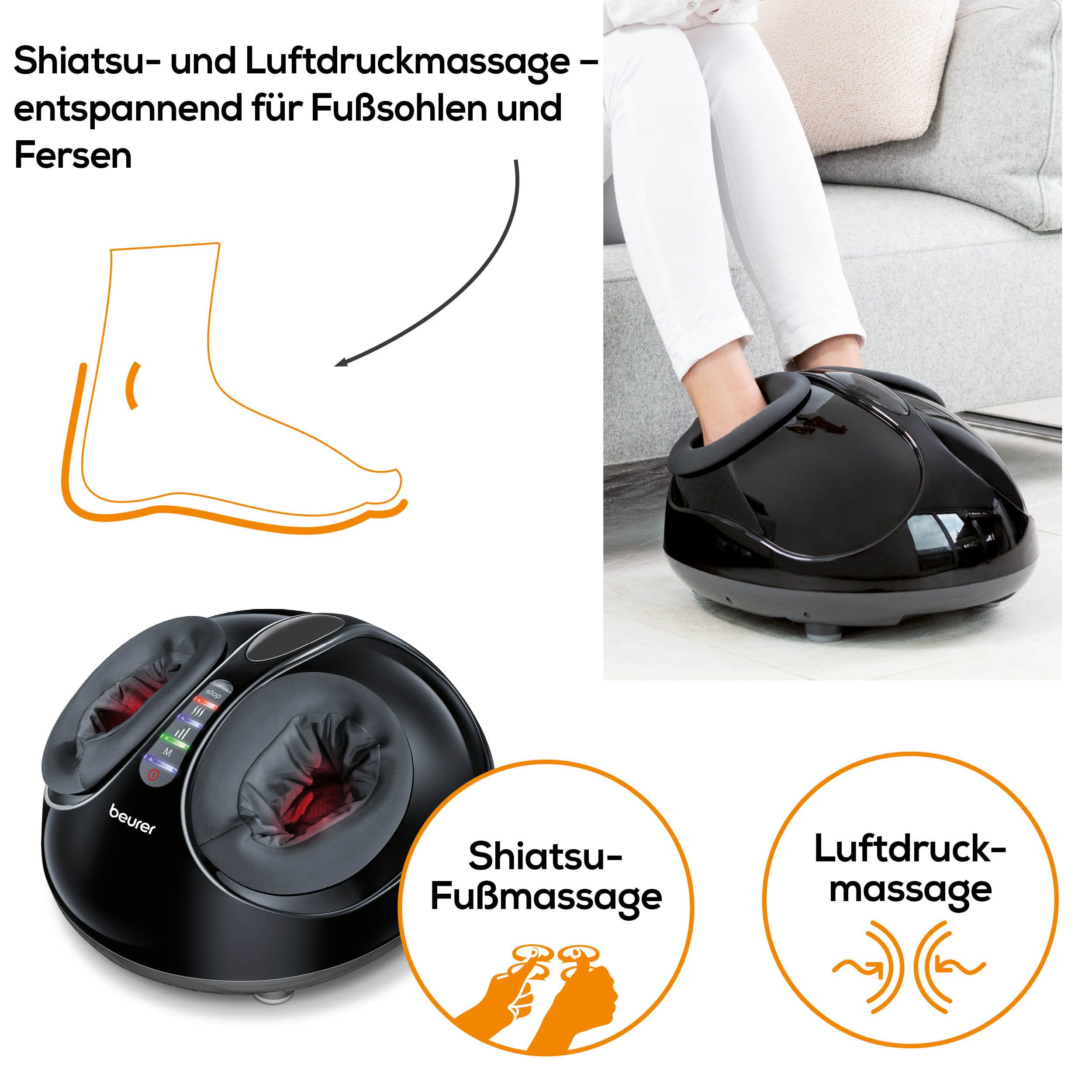 BEURER Fußmassagegerät FM 90 mit Shiatsu- und Luftdruckmassage, durchblutungsfördernd, Mit Wärmefunktion, 3 Intensitätsstufen, durchblutungsfördernd – Bild 4 von 5