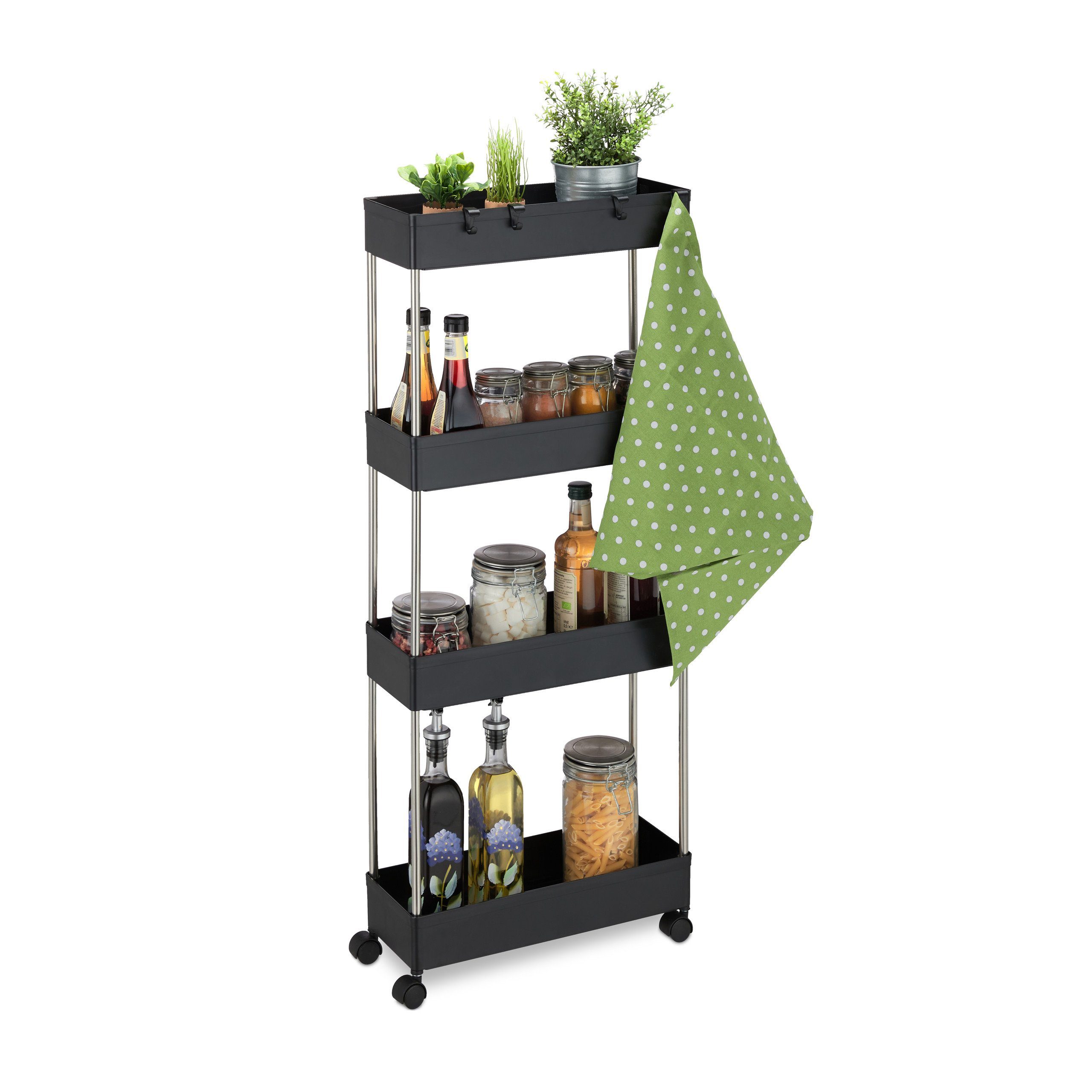 relaxdays Ablageregal Nischenwagen mit 4 Ebenen, schwarz günstig online kaufen