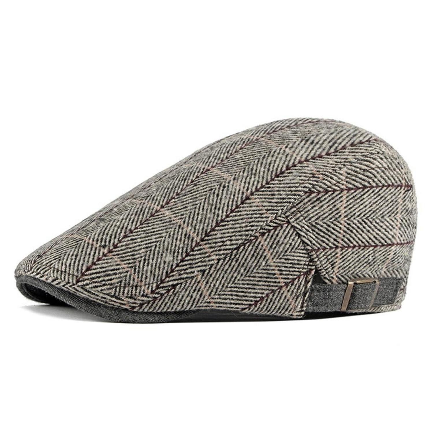 Schiebermütze Schiebermütze Herren Tweed Flatcap Newsboy Schirmmütze M-L B1# Grau