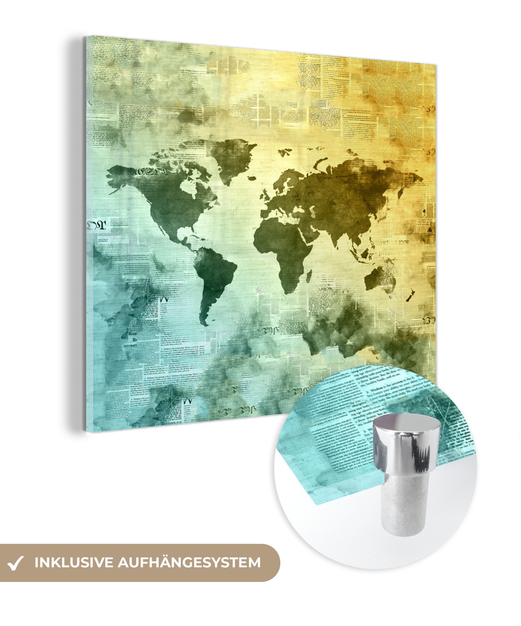 MuchoWow Acrylglasbild Weltkarte - Wasserfarben, (1 St), Glasbilder - Bilder auf Glas Wandbild - Foto auf Glas - Wanddekoration