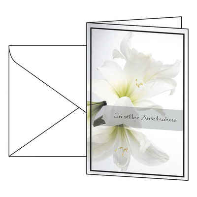 Sigel Beileidskarte Weiße Amaryllis, Trauerkarte mit Schriftzug, 10 Karten inkl. Umschläge