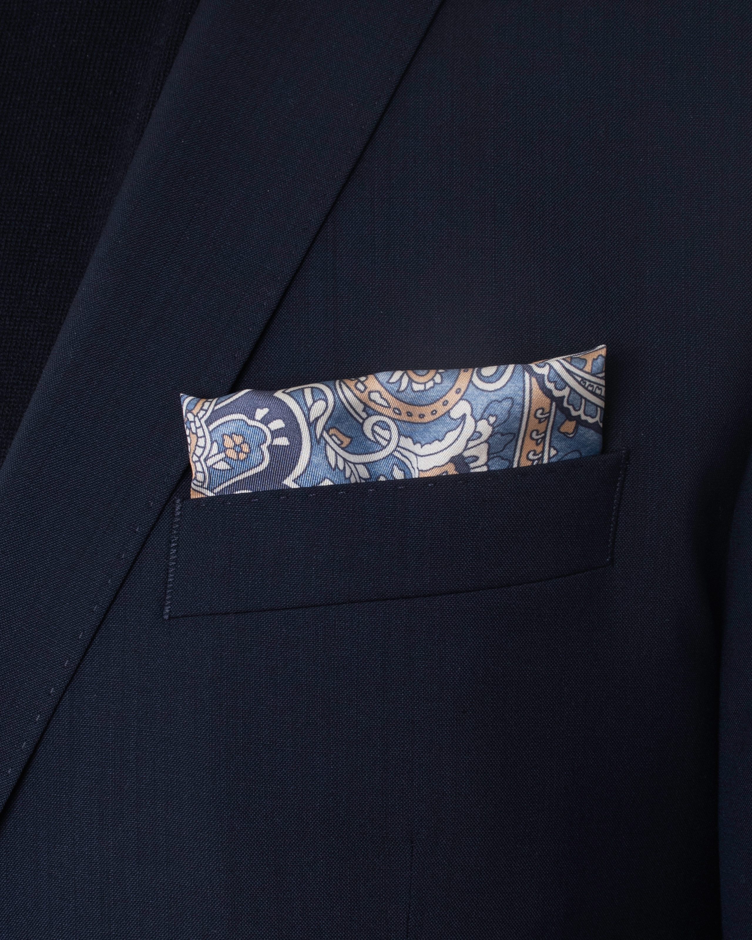 MayTree Seidentuch Herren handrolliert aus Twill-Seide, 53x53 Paisley hellblau, (Stück), 100% Seide