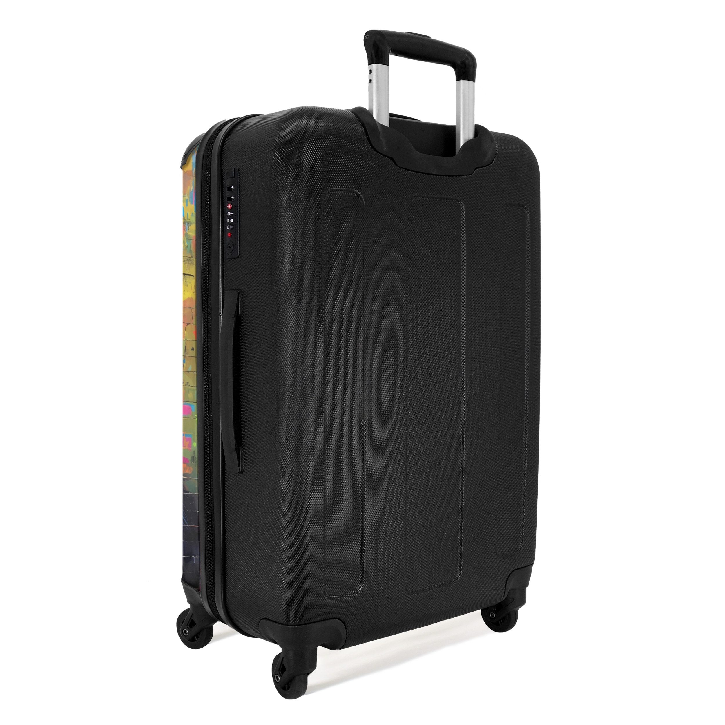 NoBoringSuitcases.com© Hartschalen-Trolley mit leuchtende Räder - Buntes Äffchen mit Kopfhörern im Graffiti-Stil, 4 Rollen, Koffer Mittelgroß für 20kg, Suitcase für Erwachsene, Reisekoffer