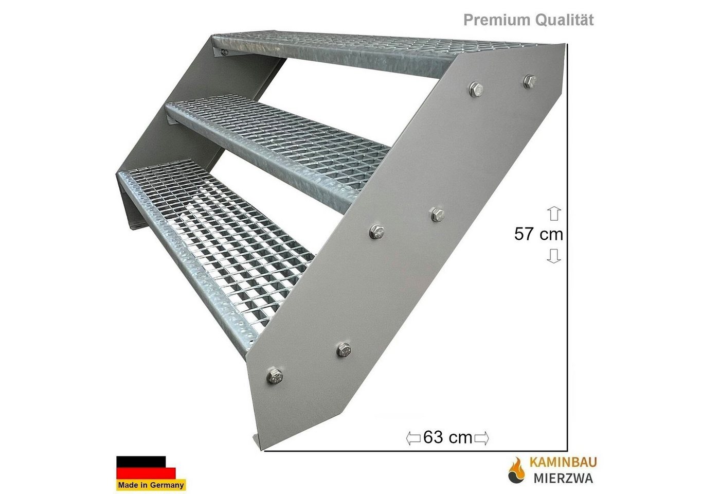 Thumbnail - Kaminbau Mierzwa Außentreppe Premium Treppe Silber Höhe Verstellbar, für Geschosshöhen bis 57 cm, Stufen Gitterroststufe...
