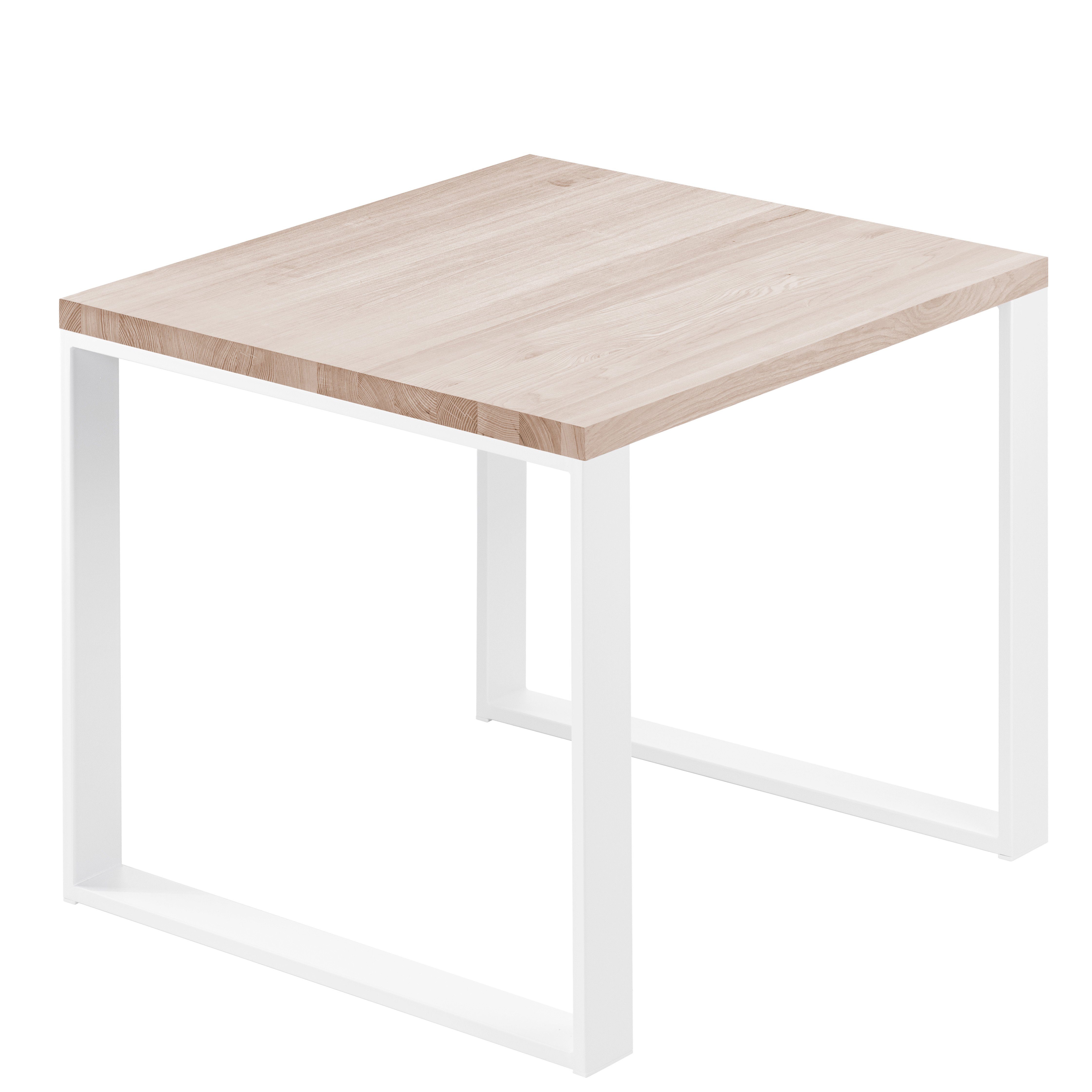 LAMO Manufaktur Esstisch Modern Küchentisch Tischplatte Massivholz inkl. Metallgestell (1 Tisch), gerade Kante Weiß | Roh
