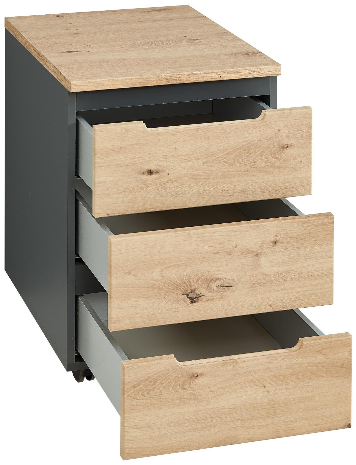 Innostyle Mehrzweckschrank Rollcontainer MEMPHIS Front Artisan Eiche Korpus Graphit 3 Schubladen