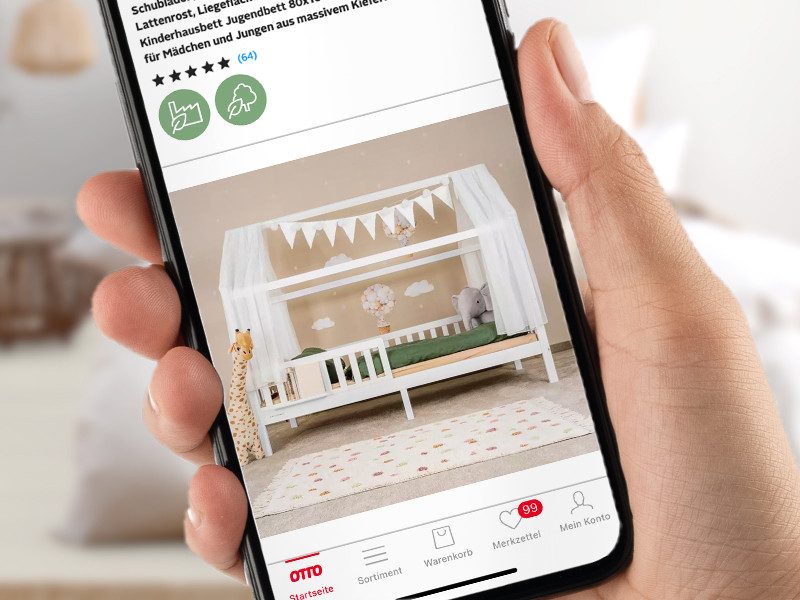 Smartphone mit Produktansicht und den dazugehörigen Siegeln